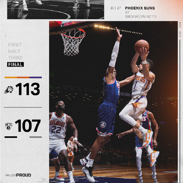 太阳113-107大胜篮网 保罗22+8+5 布克30分 杜兰特39+9+7 哈登三双