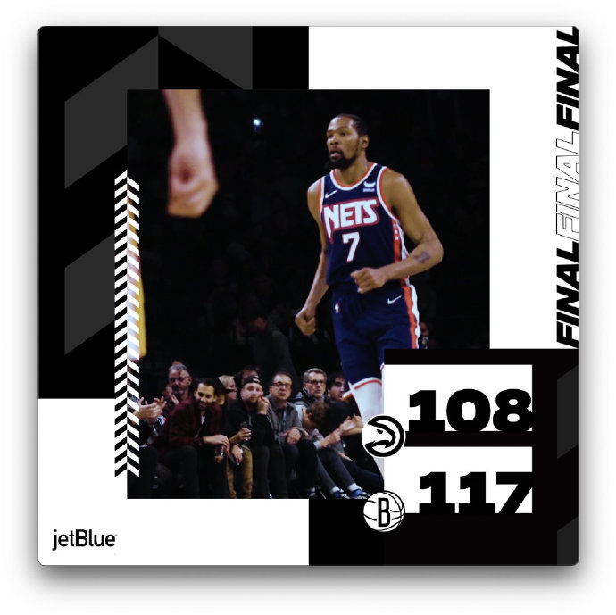 篮网117-108力擒老鹰 杜兰特32+7+5 哈登16+11 特雷-杨21+9+10