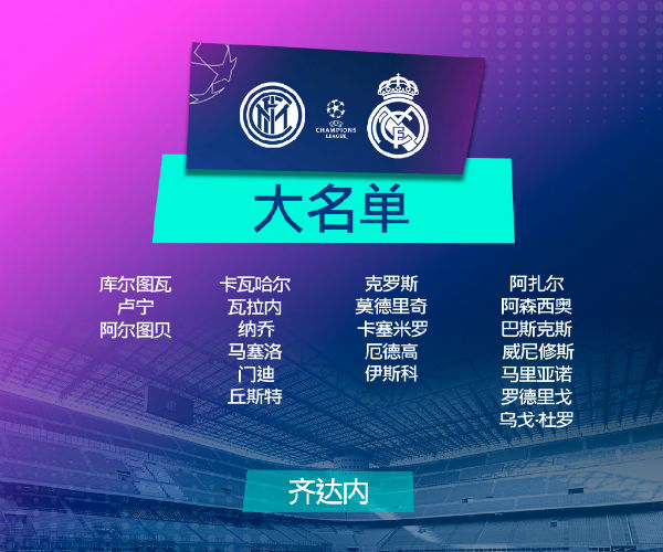 皇马vs国米大名单出炉：阿扎尔领衔 卡塞米罗回归!