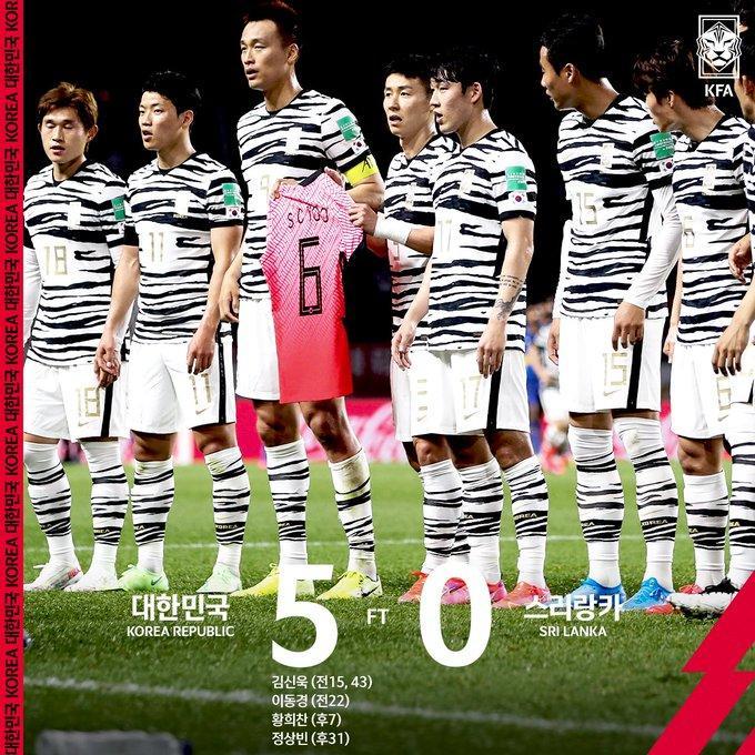 韩国大胜斯里兰卡基本锁定H组头名，末轮战黎巴嫩
