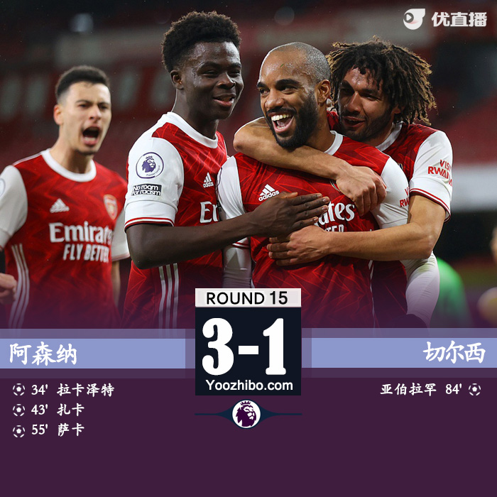 英超简报：阿森纳3-1切尔西 枪手“三卡”建功