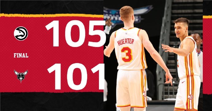 老鹰105-101险胜黄蜂 博格达32分&8记三分 卡佩拉20+15 布里奇斯23+7