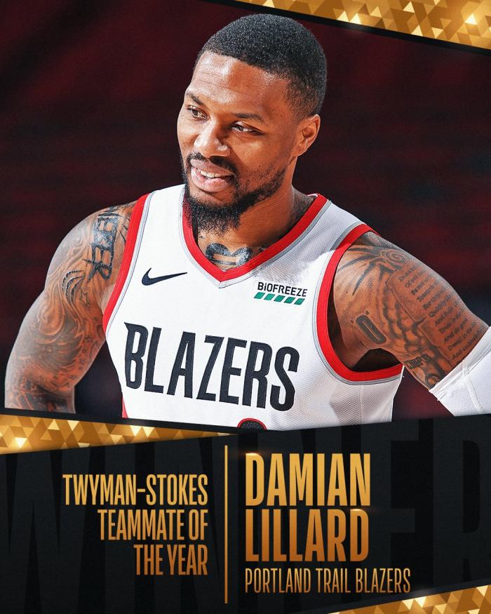 NBA官宣！利拉德荣获年度大奖，球员投票结果：1012分险胜保罗