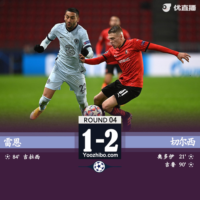 欧冠简报：切尔西2-1雷恩 奥多伊破门吉鲁绝杀